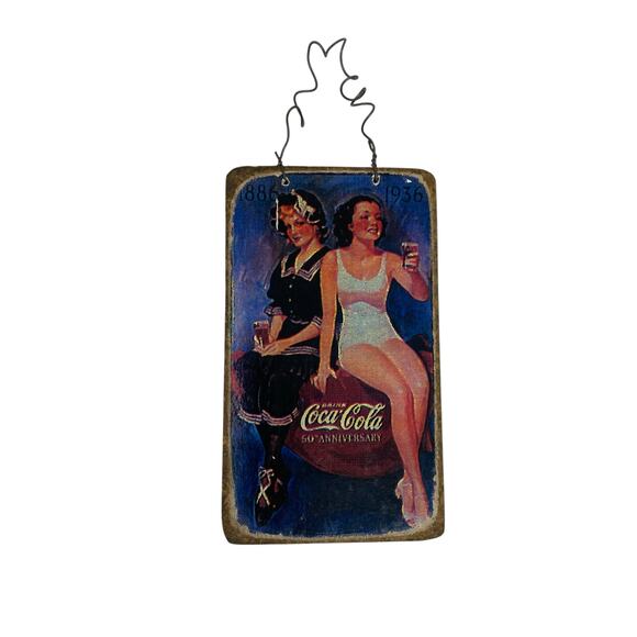 Coca-Cola Vintage Reproduction Advertising Signs On Wire Hangers Set of 2 - Picture 3 of 10